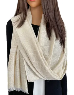 CREAM SPARKLY METALLIC EVENING SHAWL SCARF