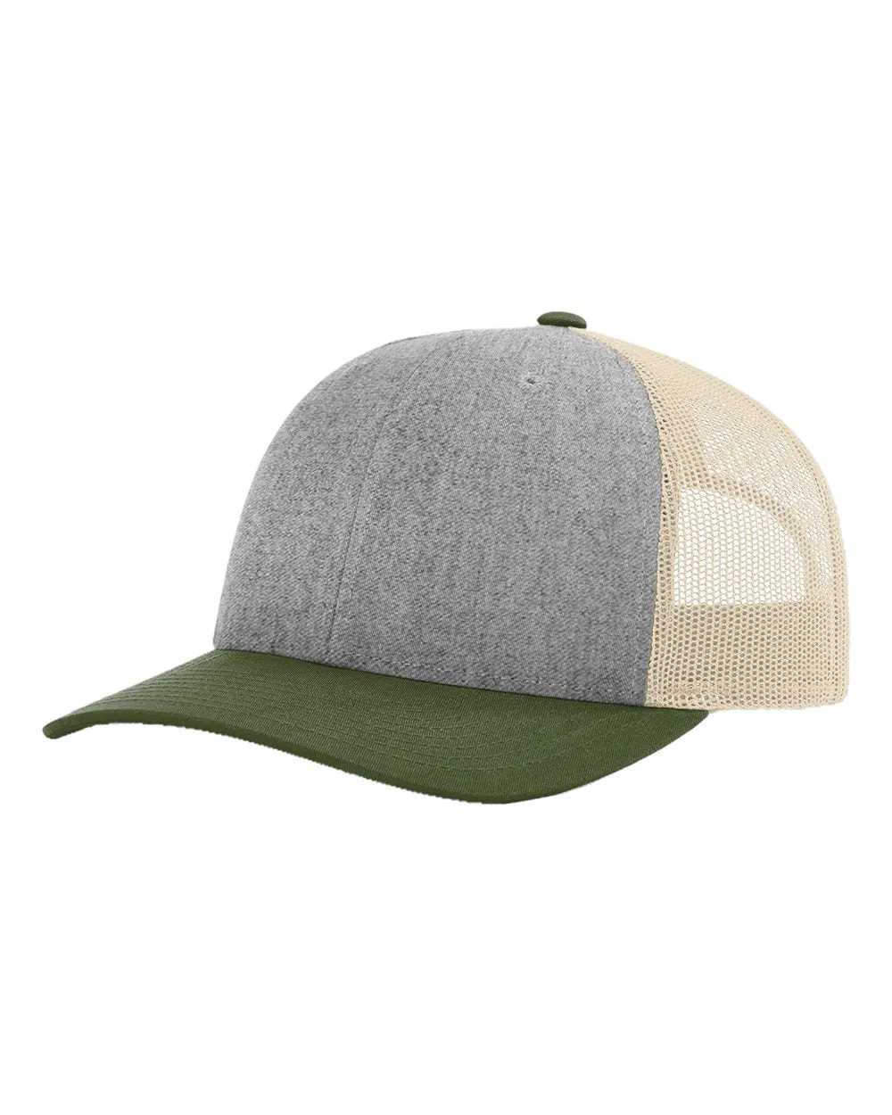 Custom Embroidered Retro Vibes Patched Trucker Hat - Olive and Gray