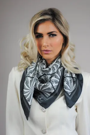 DANDELION SNOW Designer 100% Silk Scarf in Black White