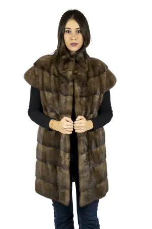 Dark Brown Mink Fur Vest with Shoulder Pads