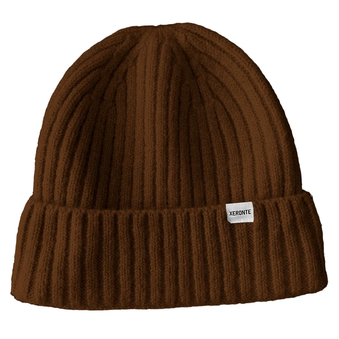 Dark Brown Ribbed Knit Mens Cuffed Beanie Hat