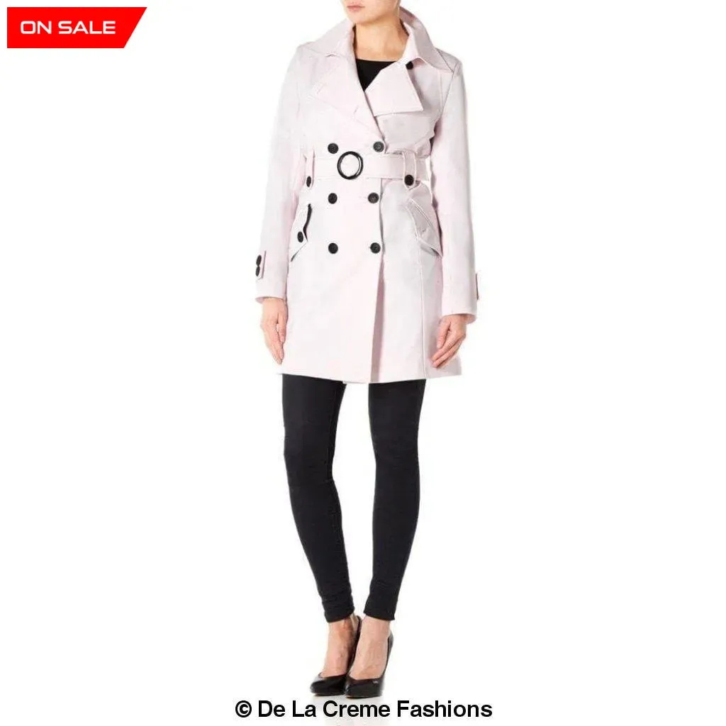 De La Creme Womens Mid Length Belted Mac Coat