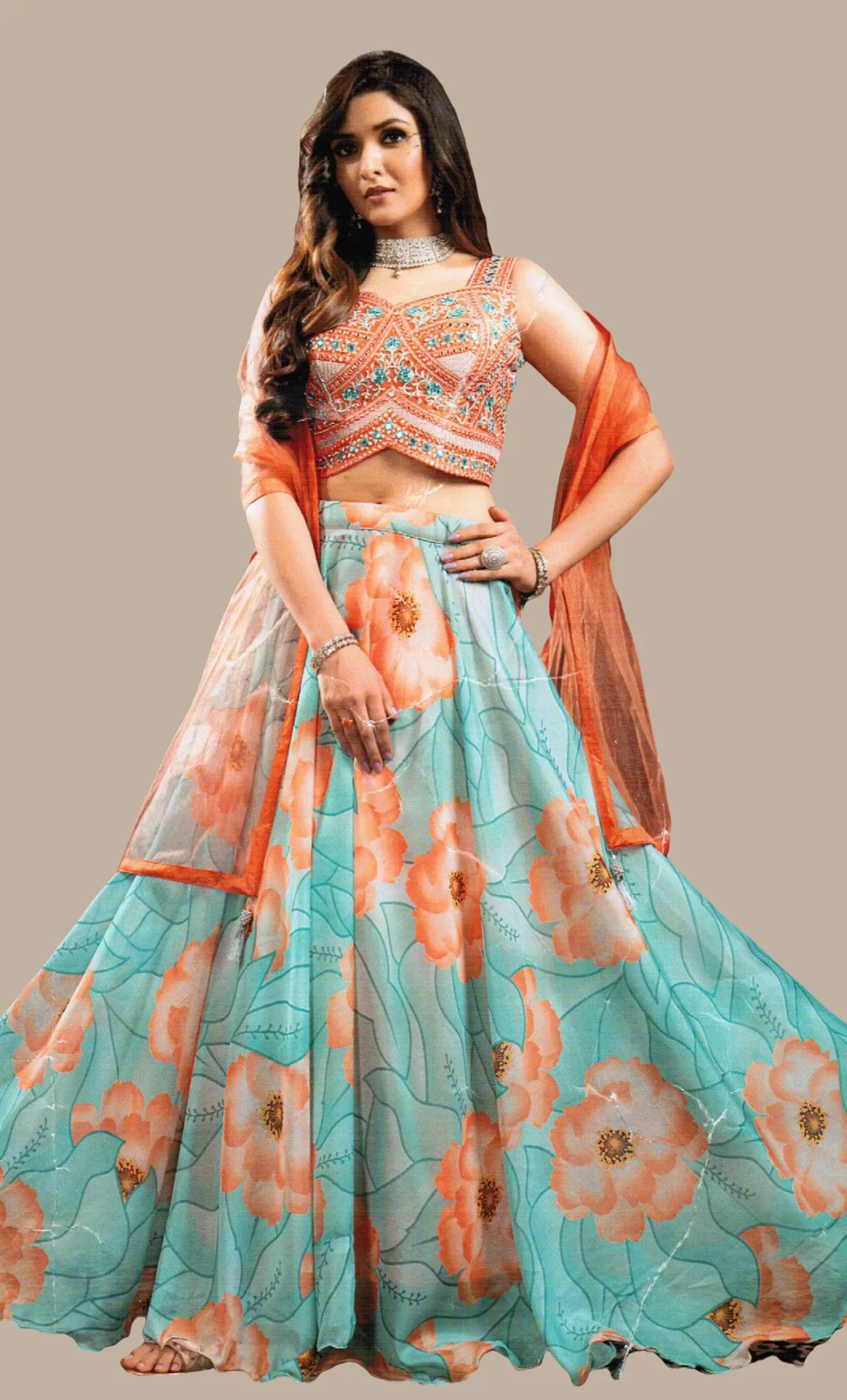 Deep Orange Chania Choli Set