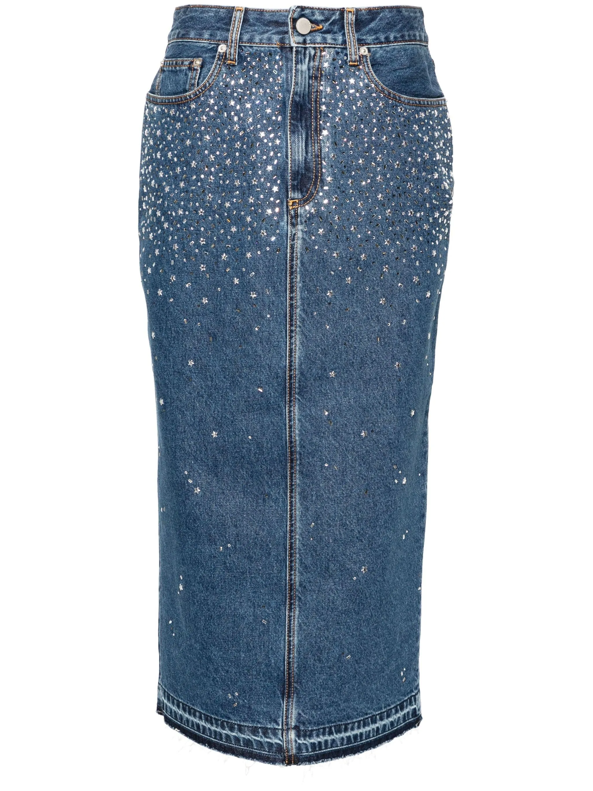 Denim Skirt with Rhinestone Embellishments