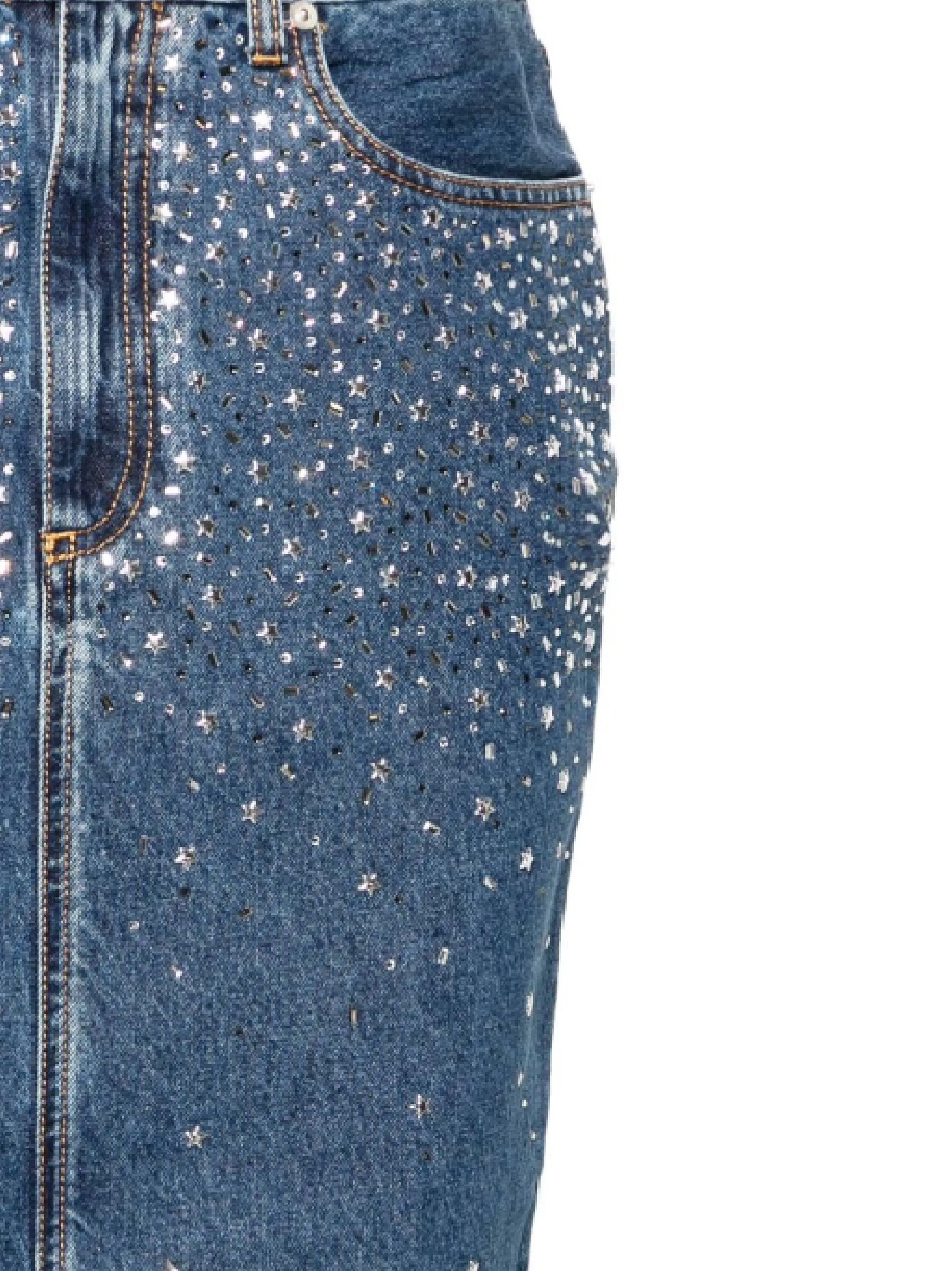 Denim Skirt with Rhinestone Embellishments