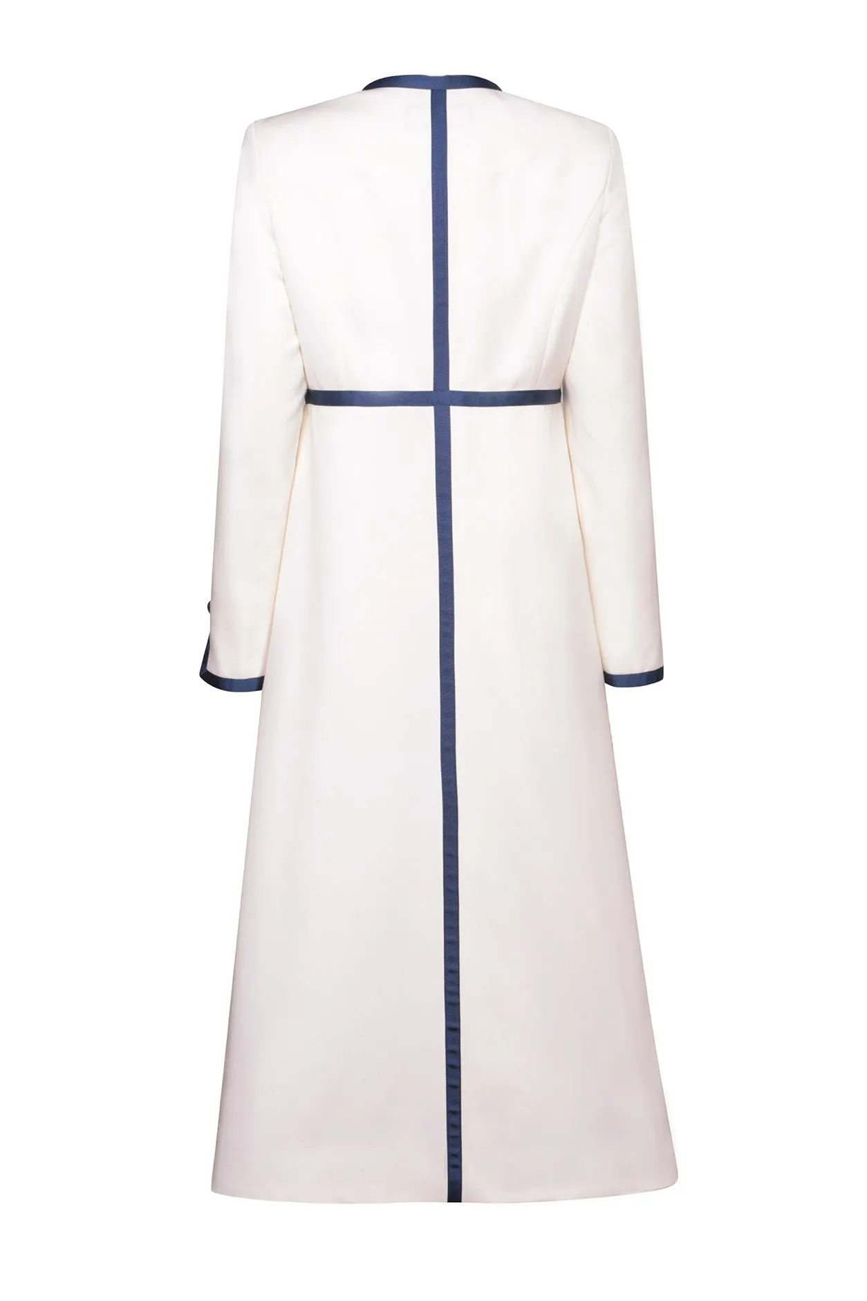 Dress Coat in Ivory with Navy Trim - Sienna