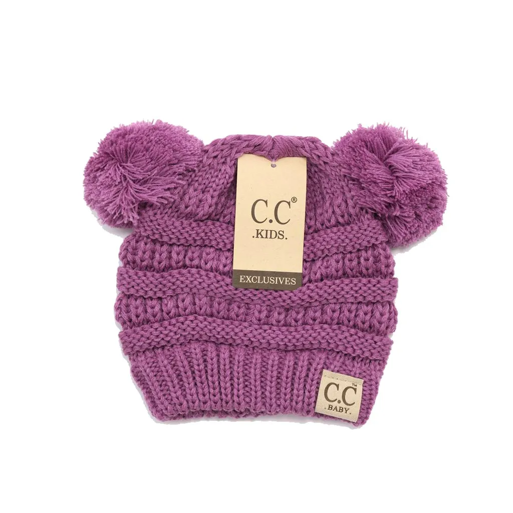 Embroidered Baby Double Pom Beanie