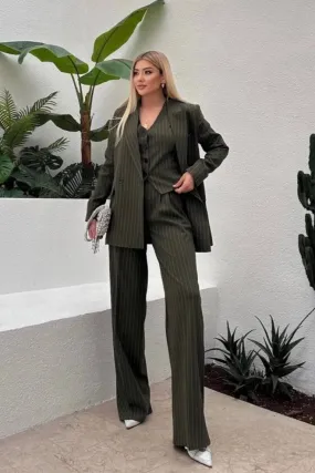 Ensemble tailleur Dark olive rayé / 3 pièces