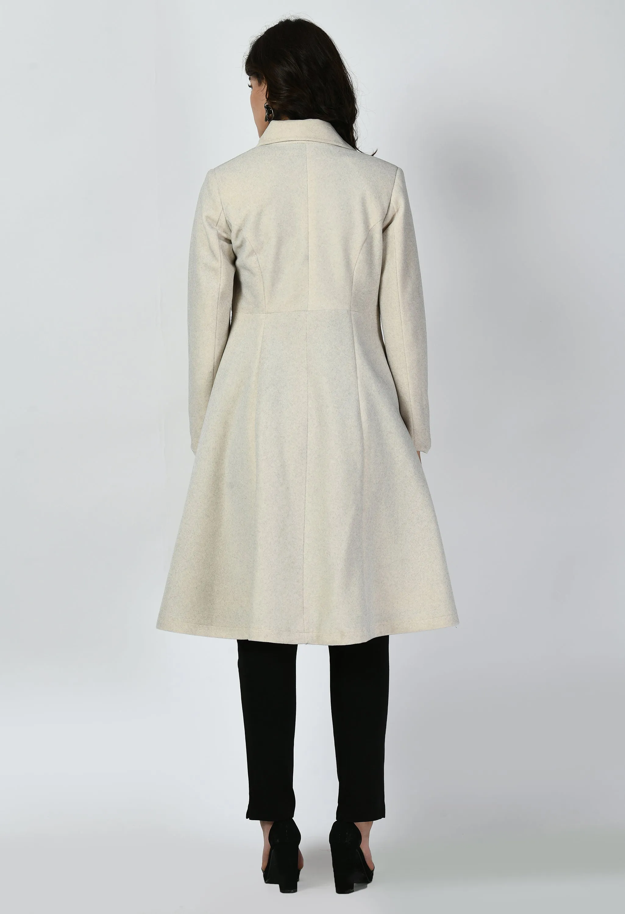 Exude Ferocity Wool-Blend A-line Long Coat (Off White)