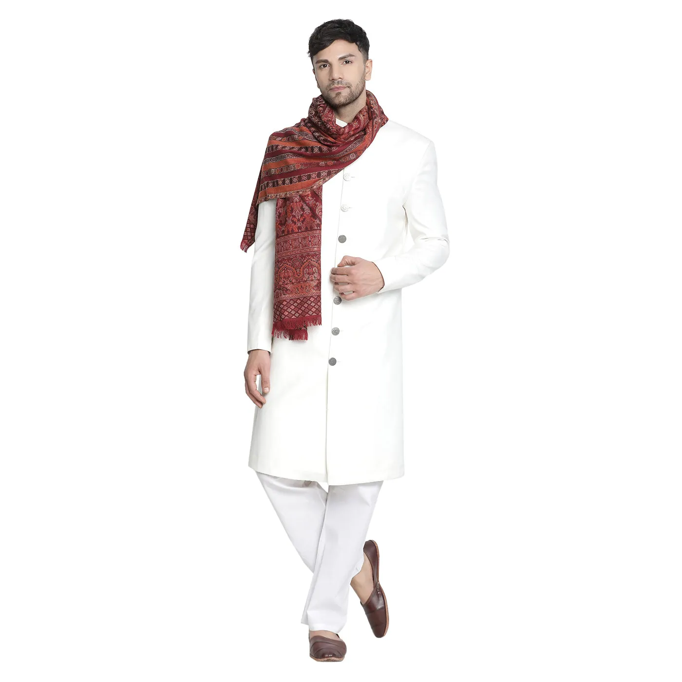 Faizal Dark Marron Wool Metallic Jacquard Muffler