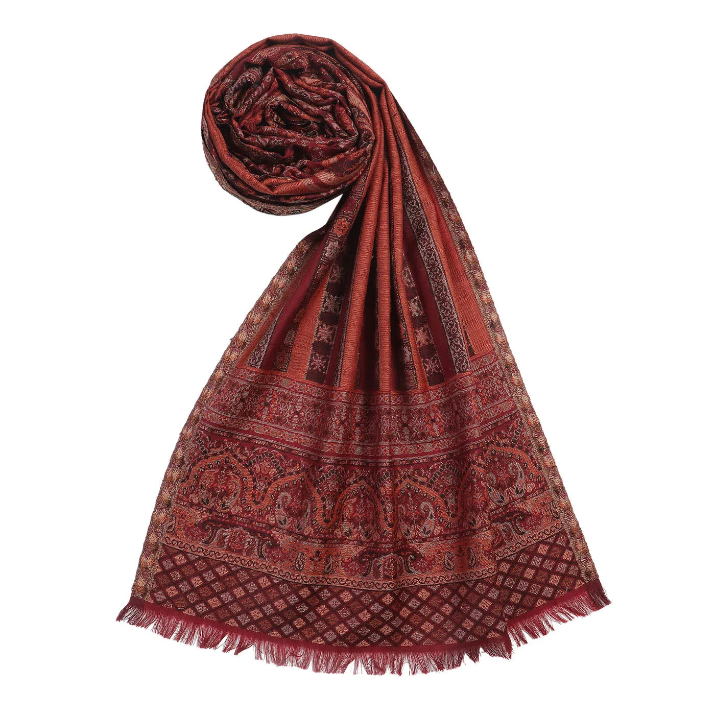 Faizal Dark Marron Wool Metallic Jacquard Muffler