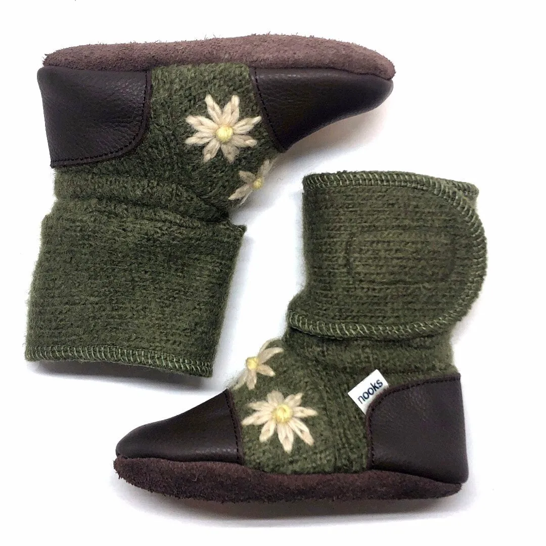 Fall Daisy Embroidered Felted Wool Booties