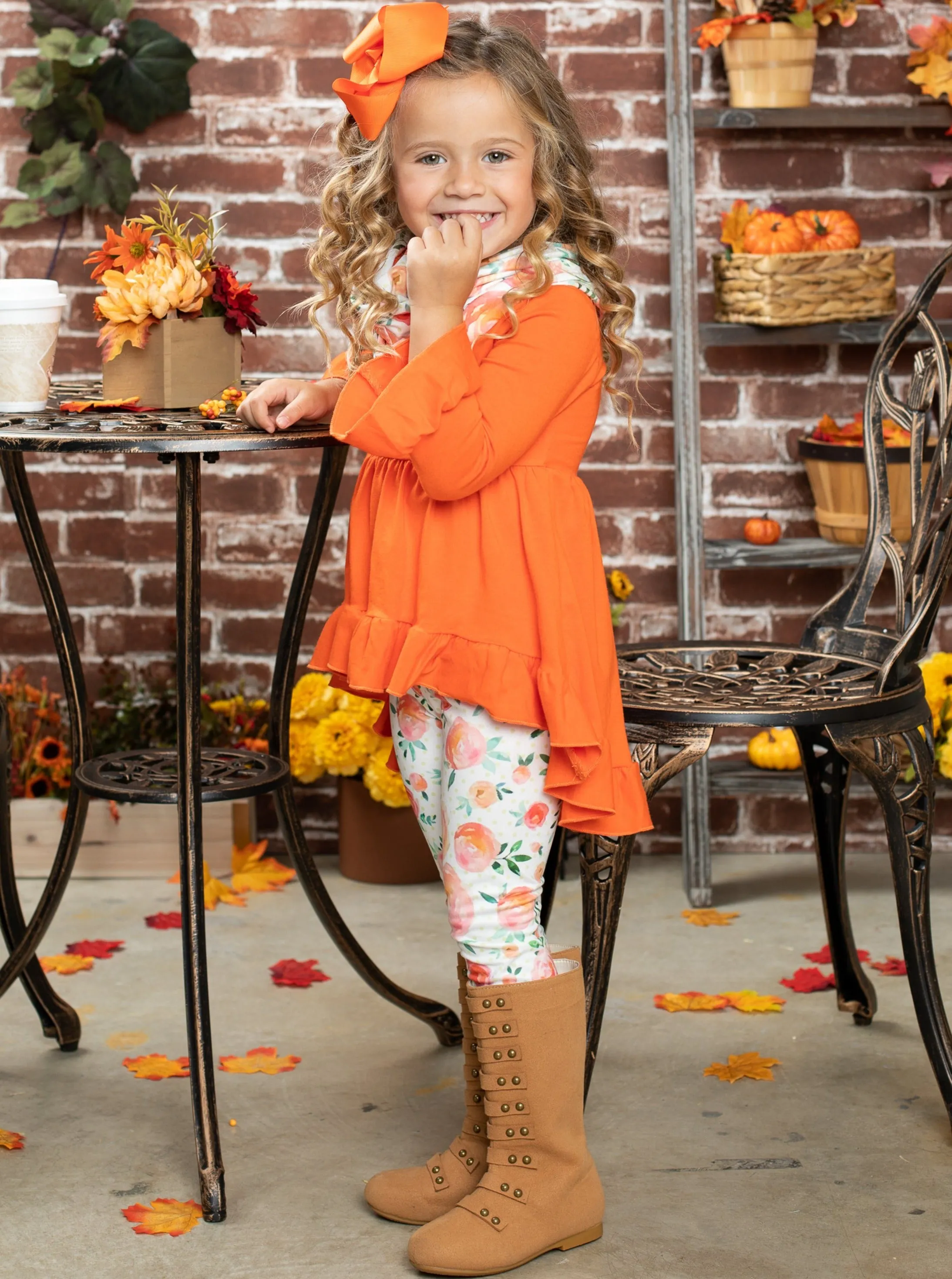 Fall-ishous Tunic, Floral Leggings and Scarf Set