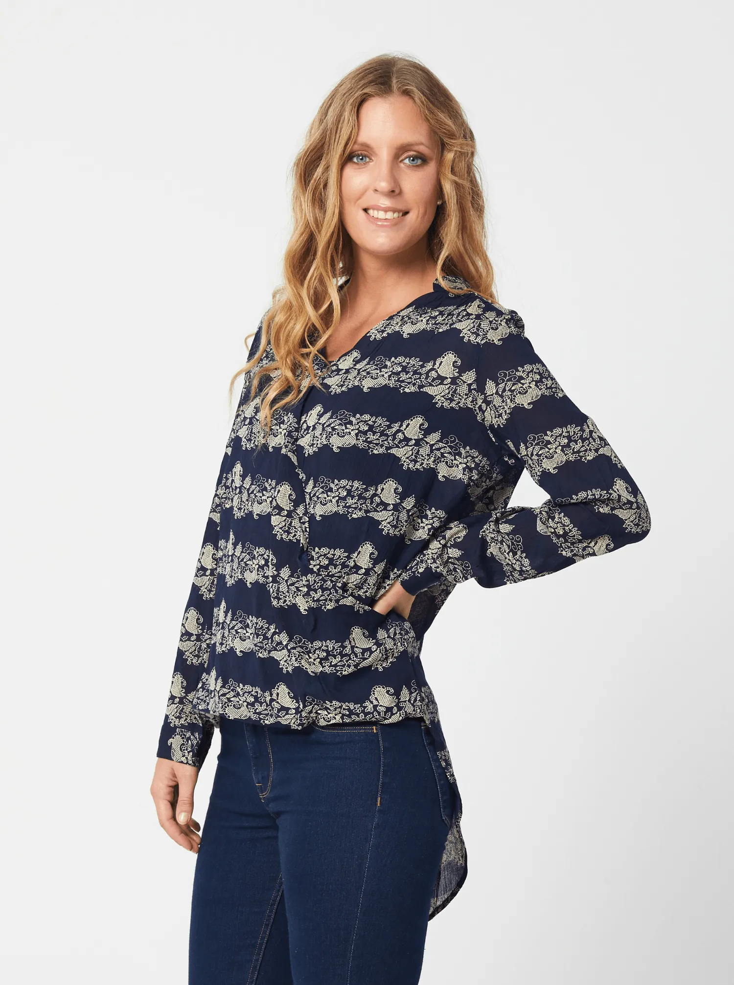 FIONA Top - Navy Print