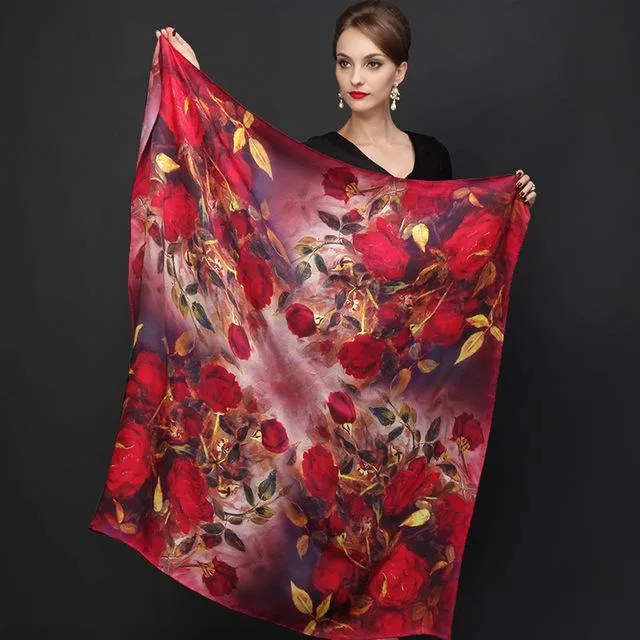 Genuine Natural Silk Scarf Shawl Floral Printed Shawl