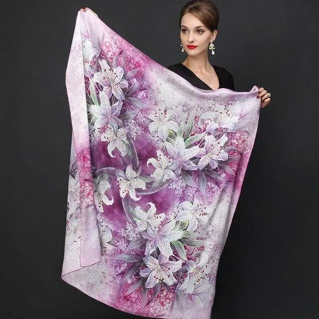 Genuine Natural Silk Scarf Shawl Floral Printed Shawl