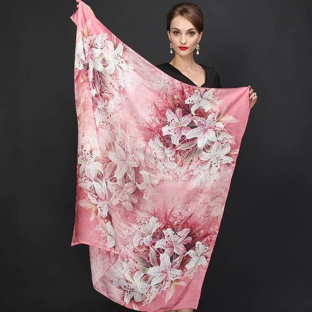 Genuine Natural Silk Scarf Shawl Floral Printed Shawl