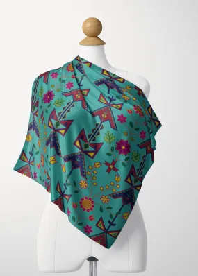 Geometric Floral Spring Turquoise Satin Shawl