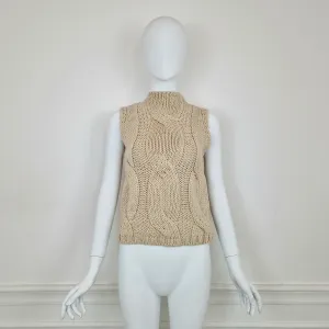 Gilet beige collo alto con trecce