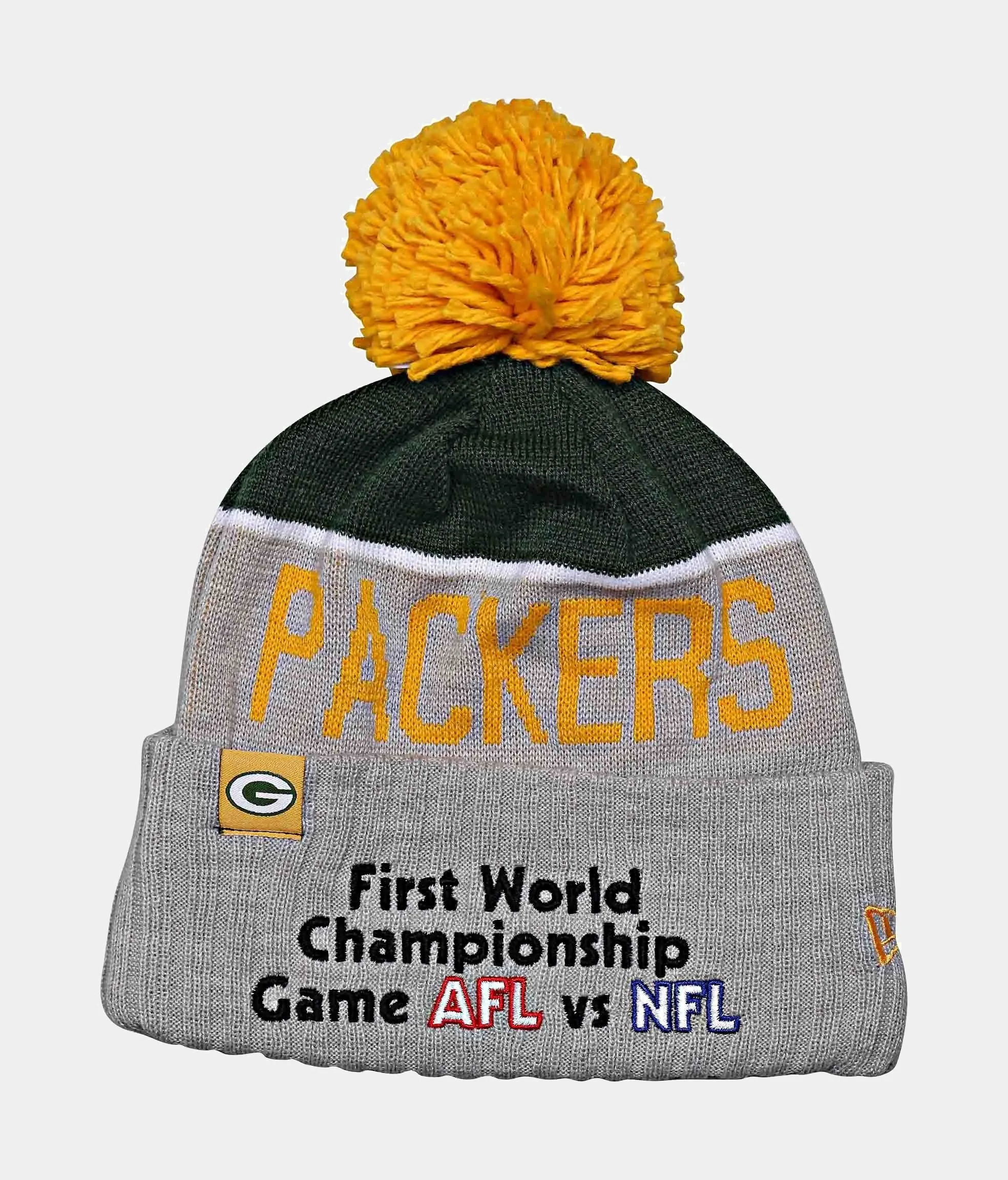 Green Bay Packers OT50 AFL vs NFL First World Championship Mens Knit Pom Beanie (Grey)