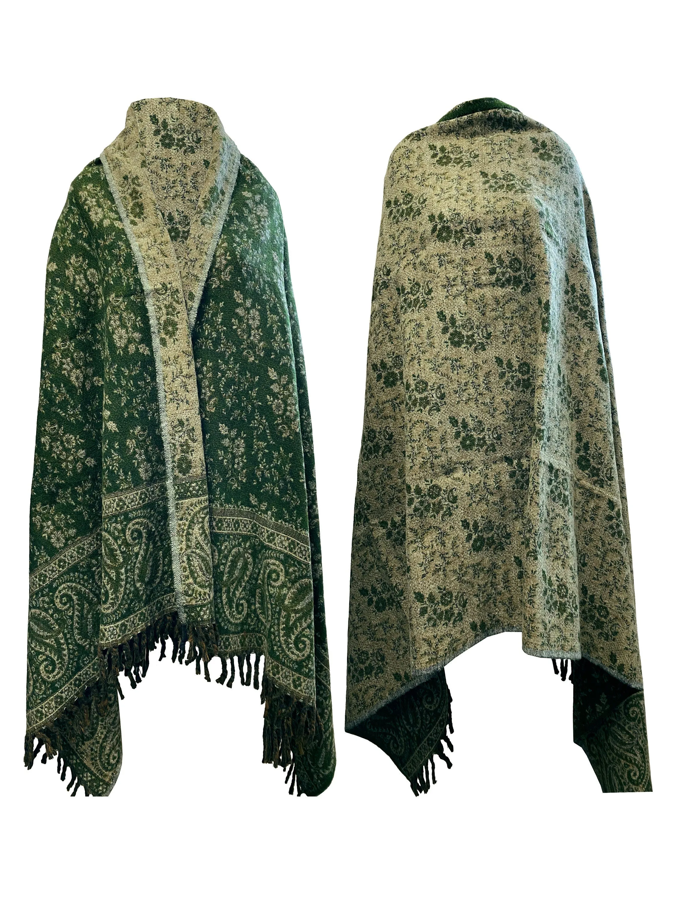 GREEN LUXURY HANDMADE soft floral Scarf Yak Wool comfortable scarf Shawl Blanket stole unisex Travel Wrap Meditation Soft Shawl special Gift