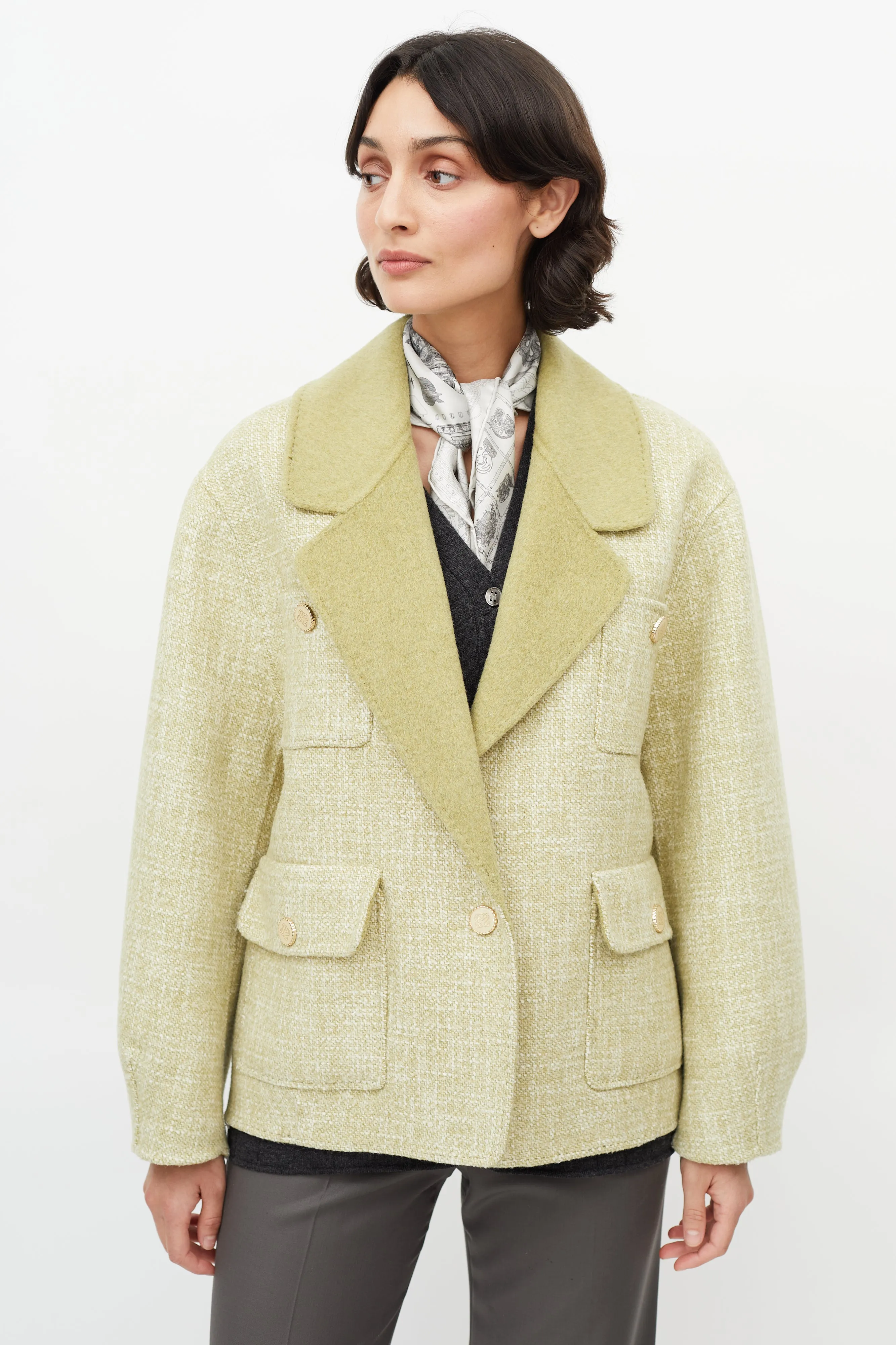 Green Tweed Wool Coat