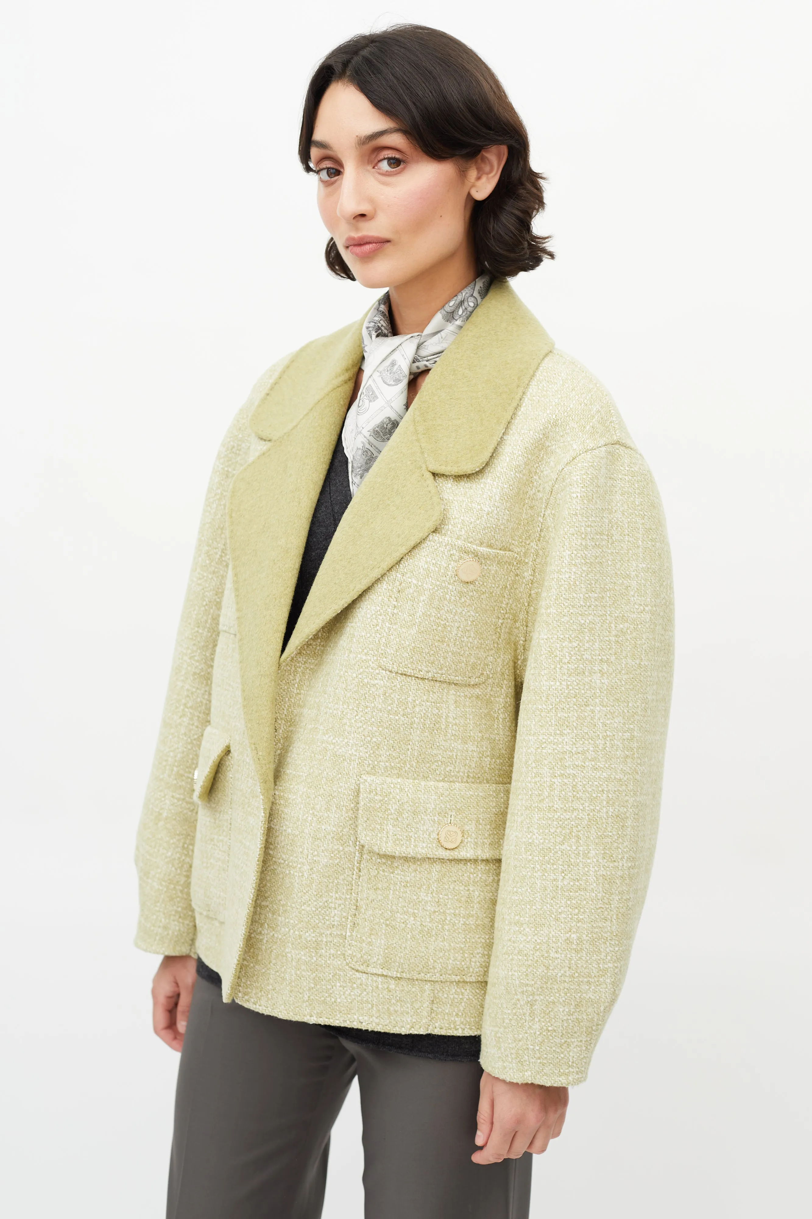 Green Tweed Wool Coat