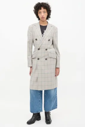 Grey & Blue Wool Plaid Coat