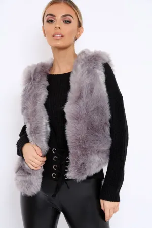 Grey Faux Fur Cropped Gilet - Nadia