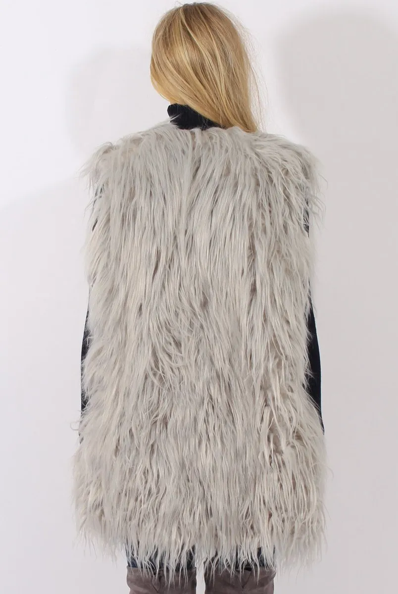 Grey Faux Fur Shaggy Gilet - Liberty