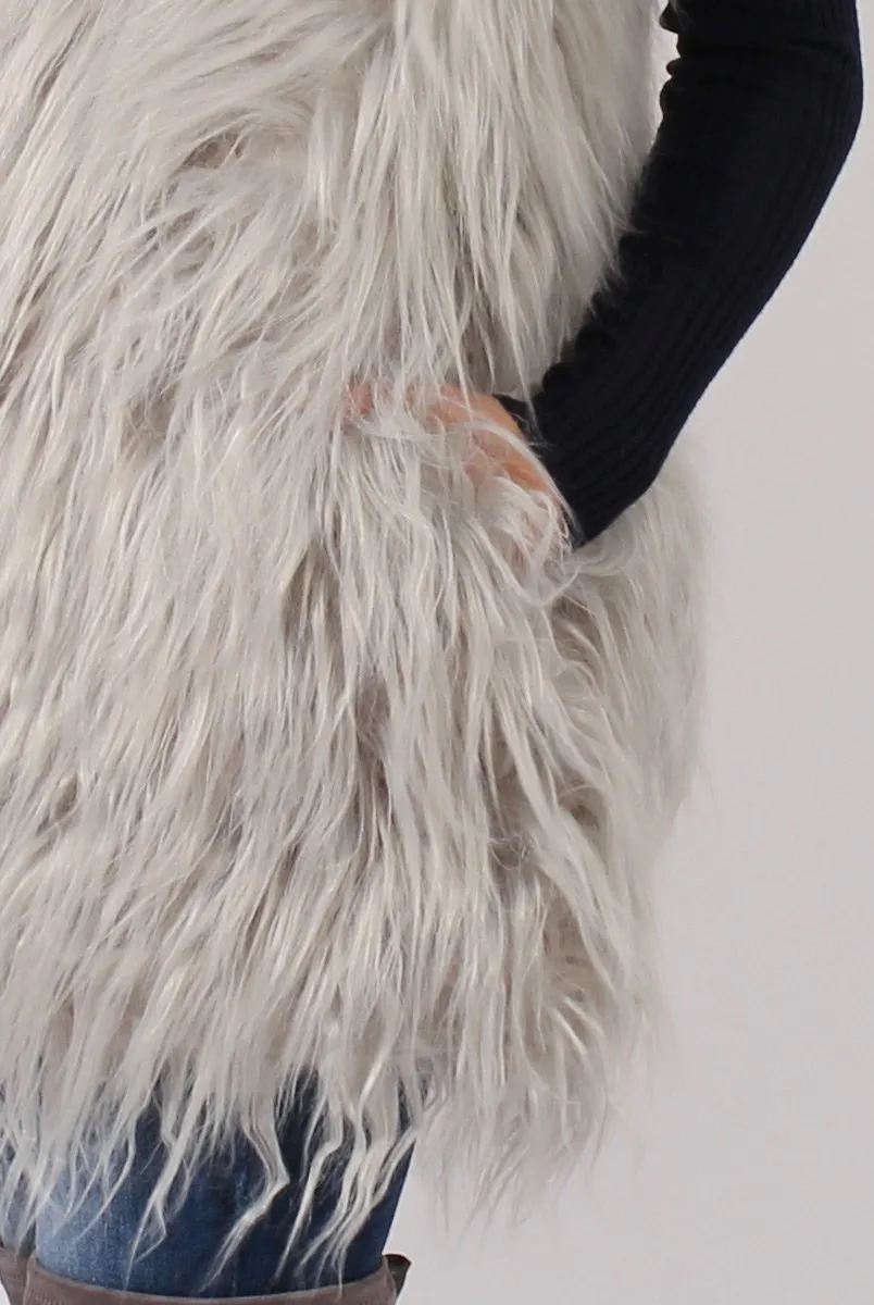 Grey Faux Fur Shaggy Gilet - Liberty