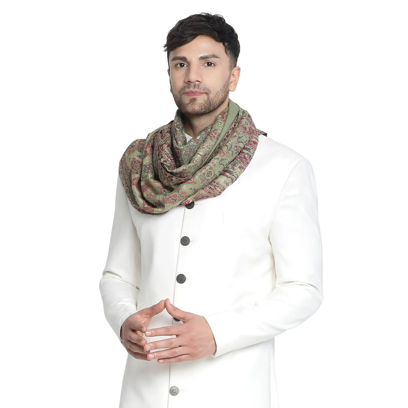 Haider Mehandi Wool Metallic Jacquard Muffler