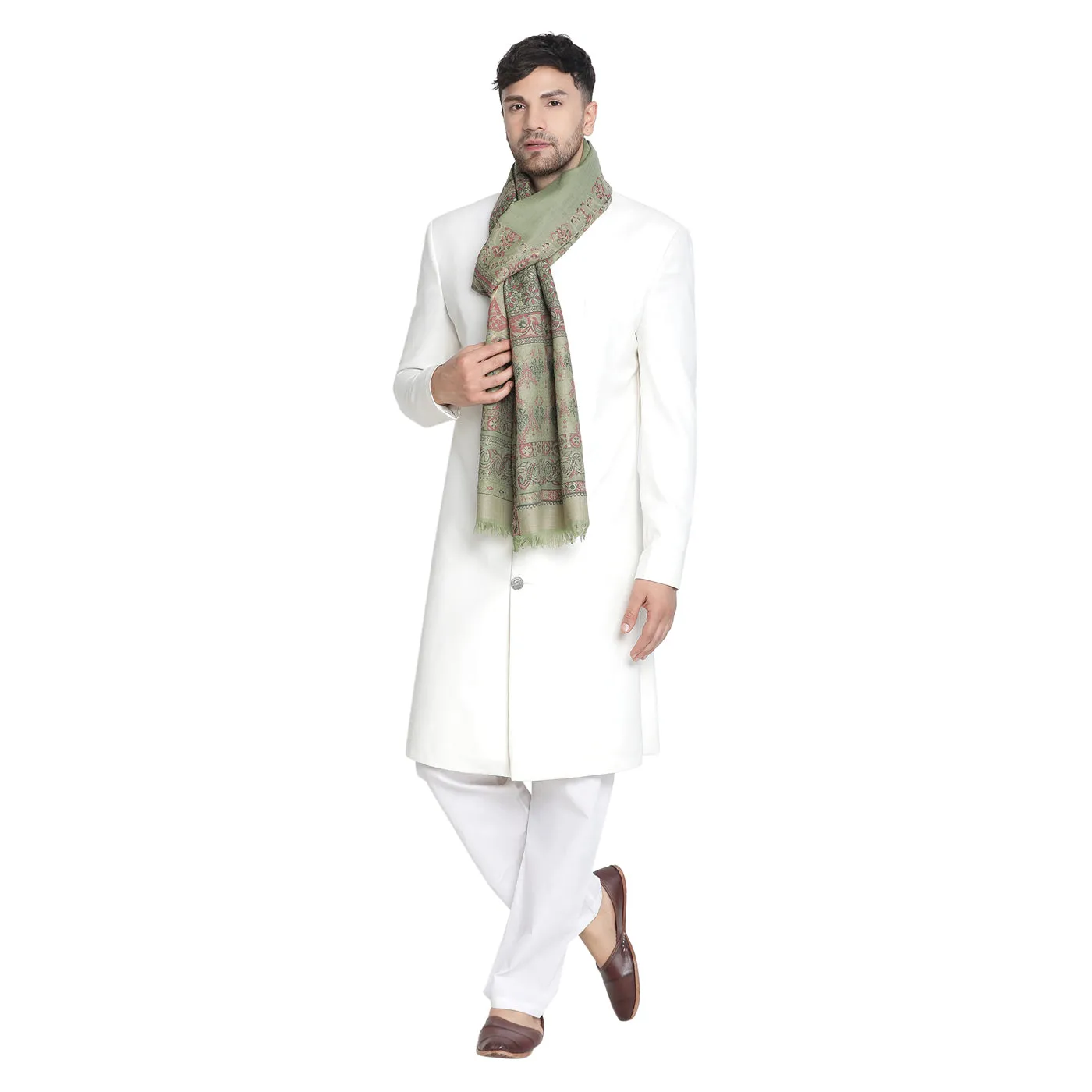 Haider Mehandi Wool Metallic Jacquard Muffler