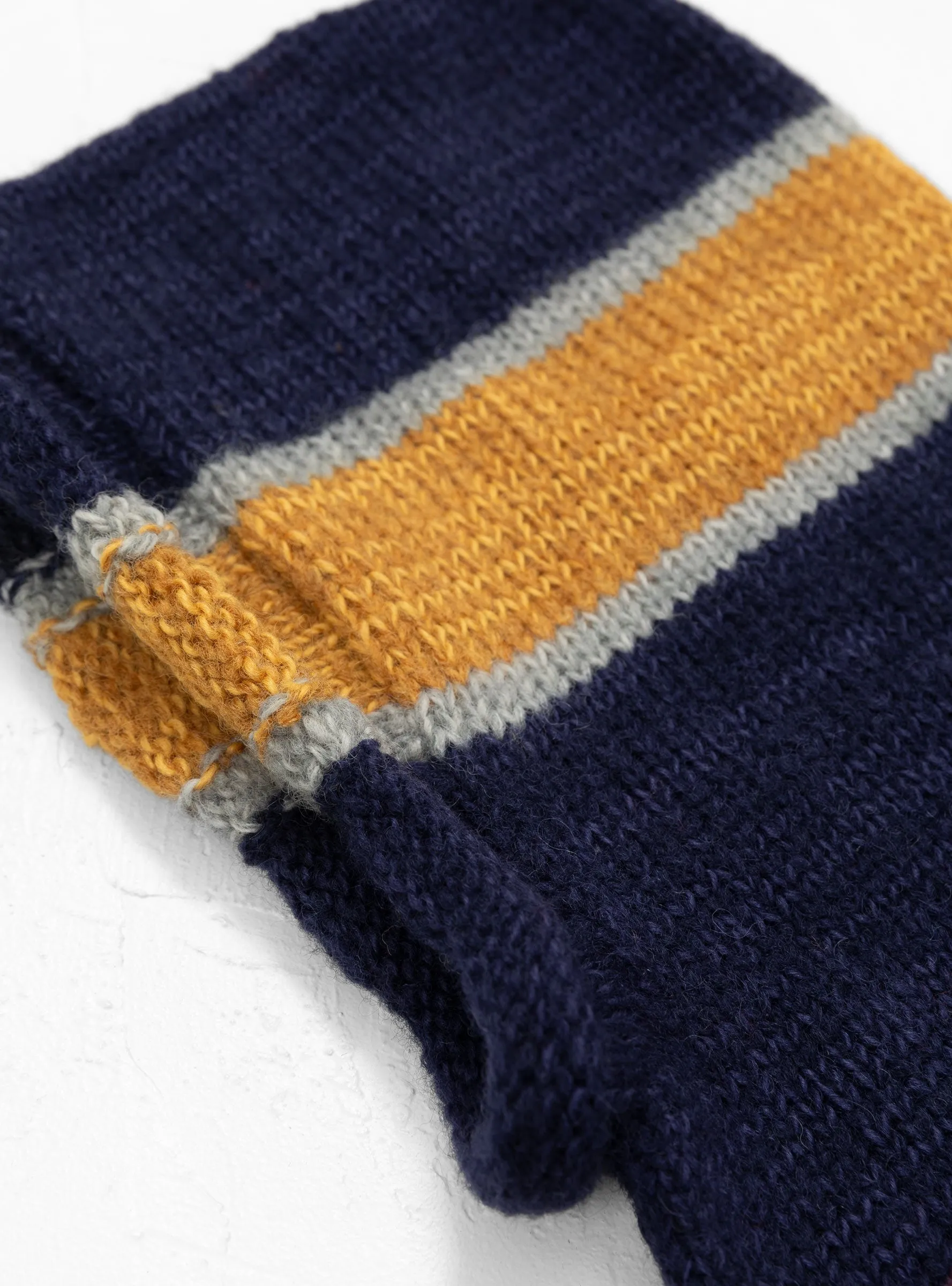 Hand Knit Line Balaclava Navy & Yellow