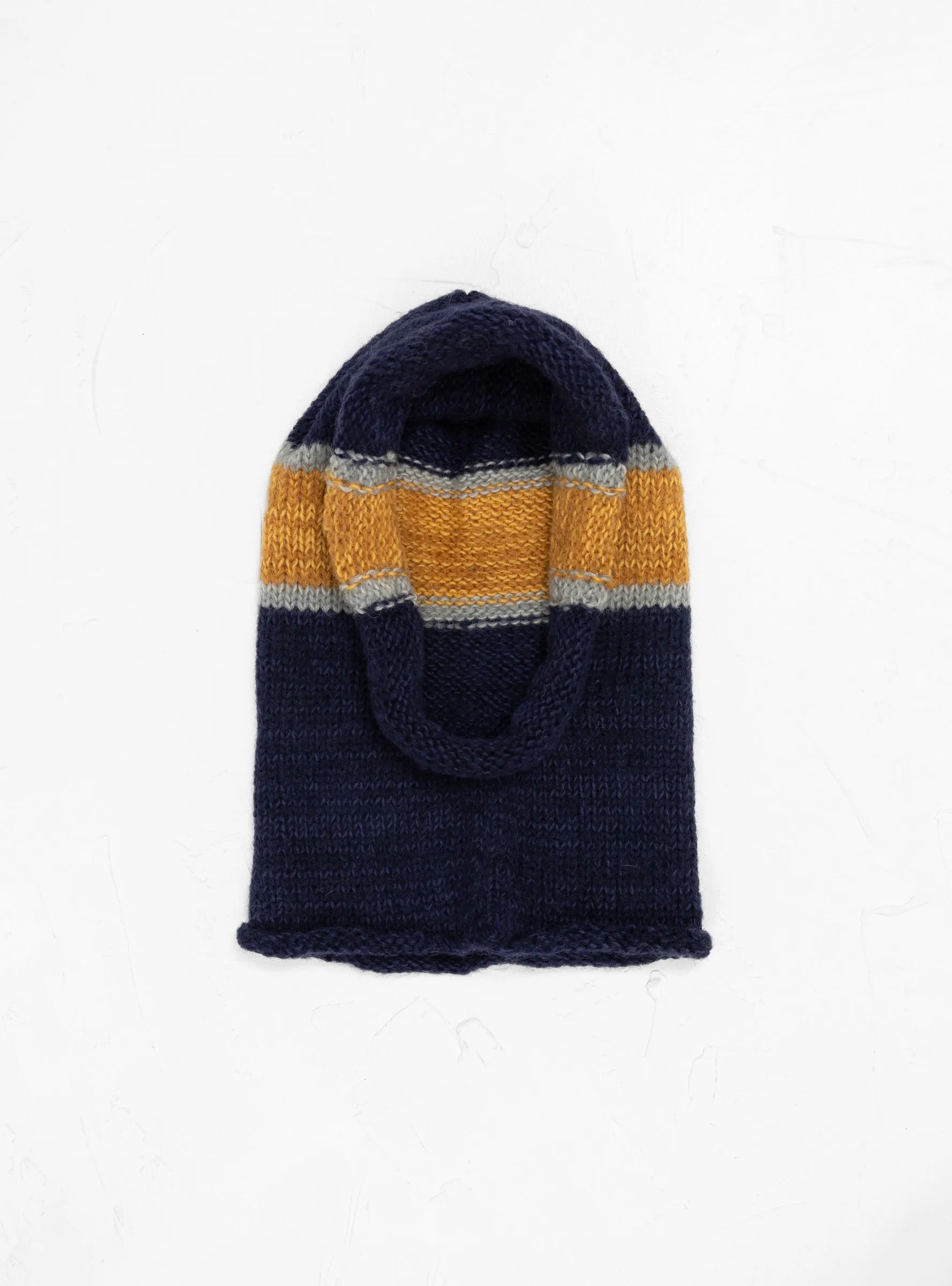 Hand Knit Line Balaclava Navy & Yellow