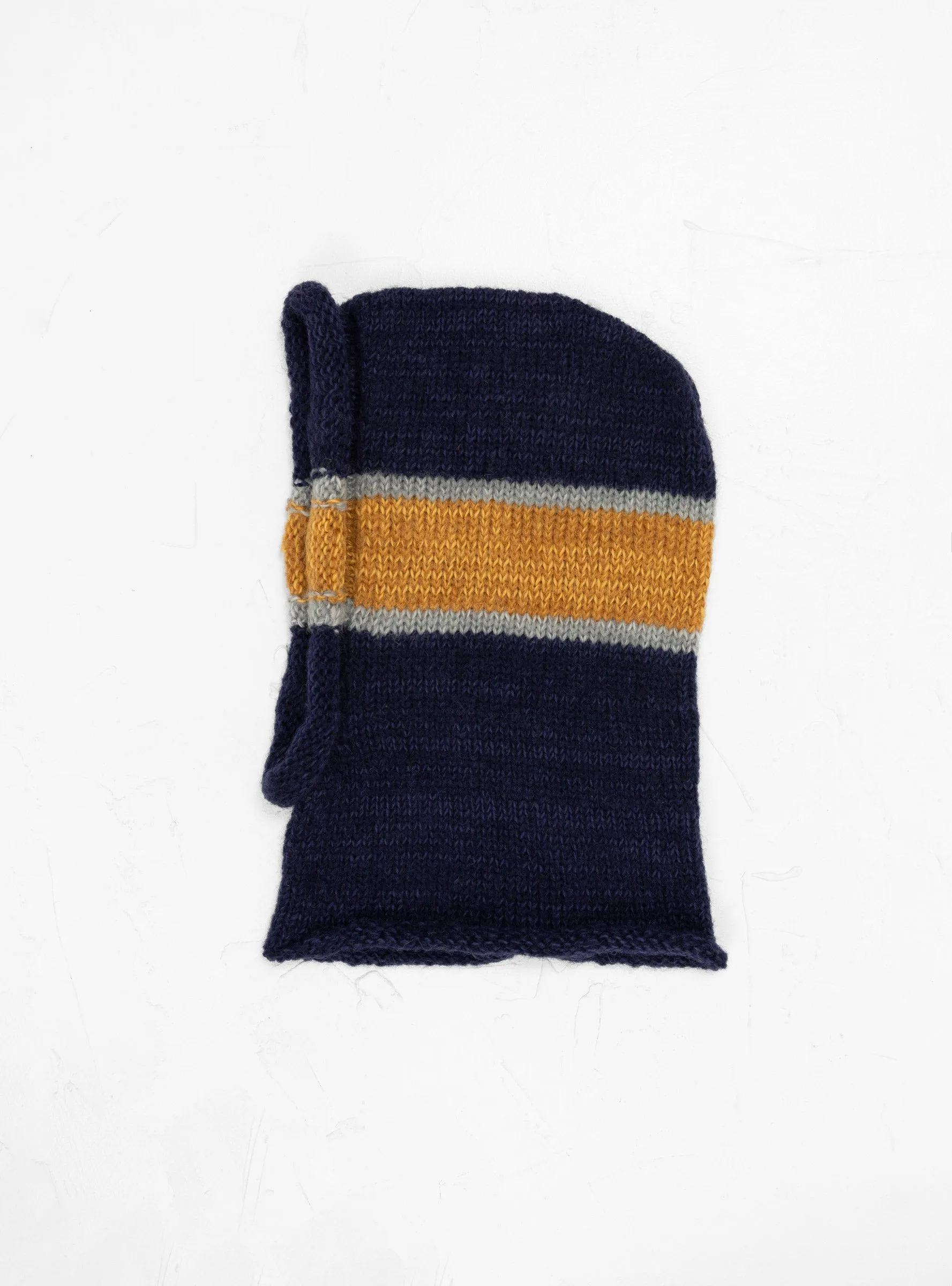 Hand Knit Line Balaclava Navy & Yellow