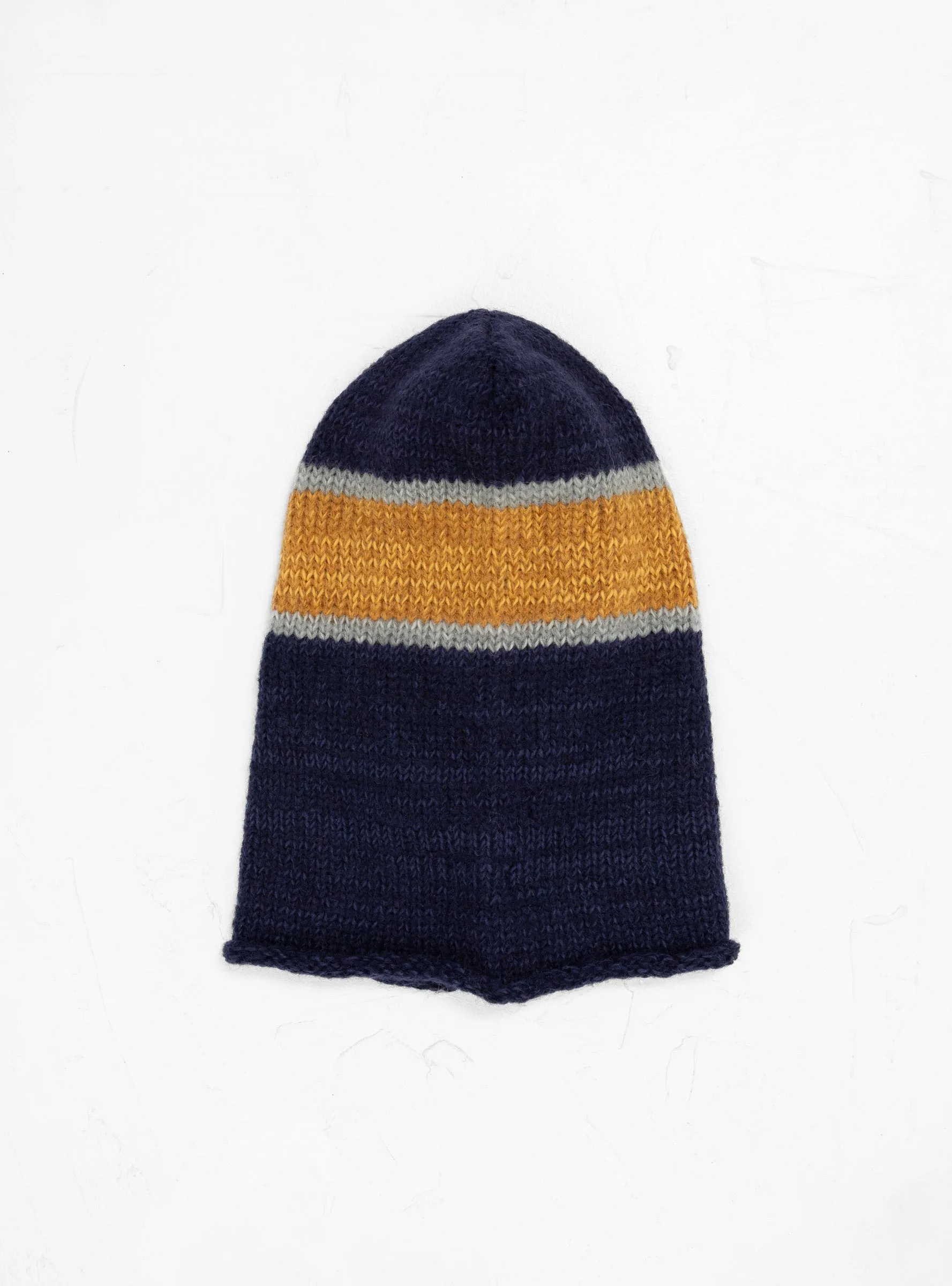 Hand Knit Line Balaclava Navy & Yellow