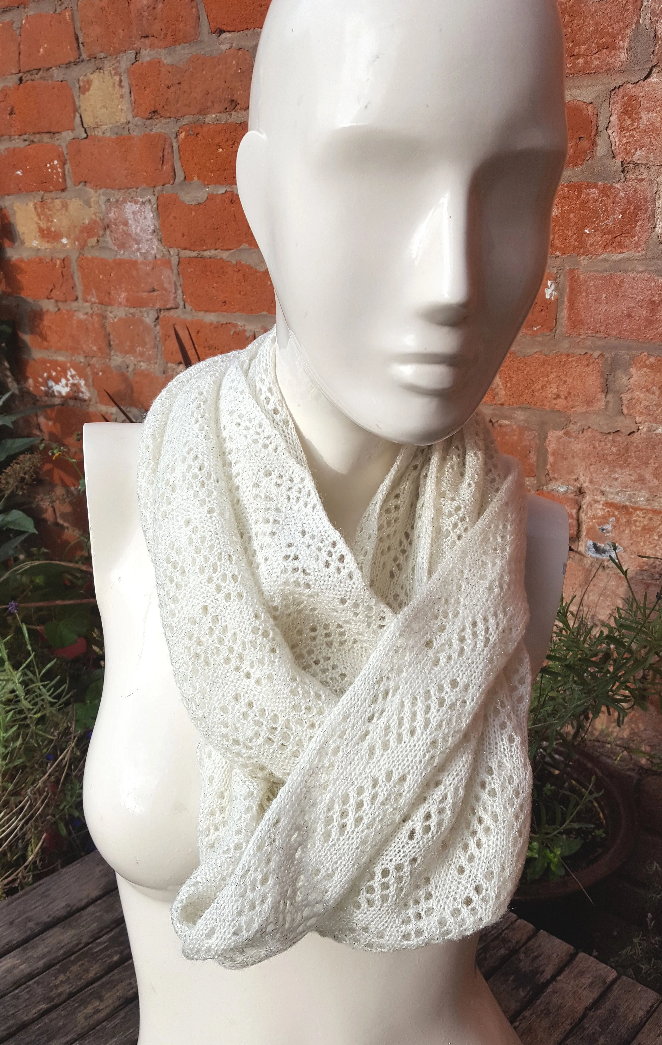 Handmade cowl, infinity scarf, mobius scarf, in off white lambs wool.