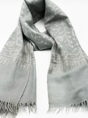 Handwoven 100% Pashmina - GRAY WITH WHITE EMBROIDERY