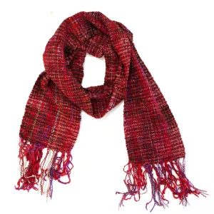 Handwoven Scarf, red chenille, 6" x 63"