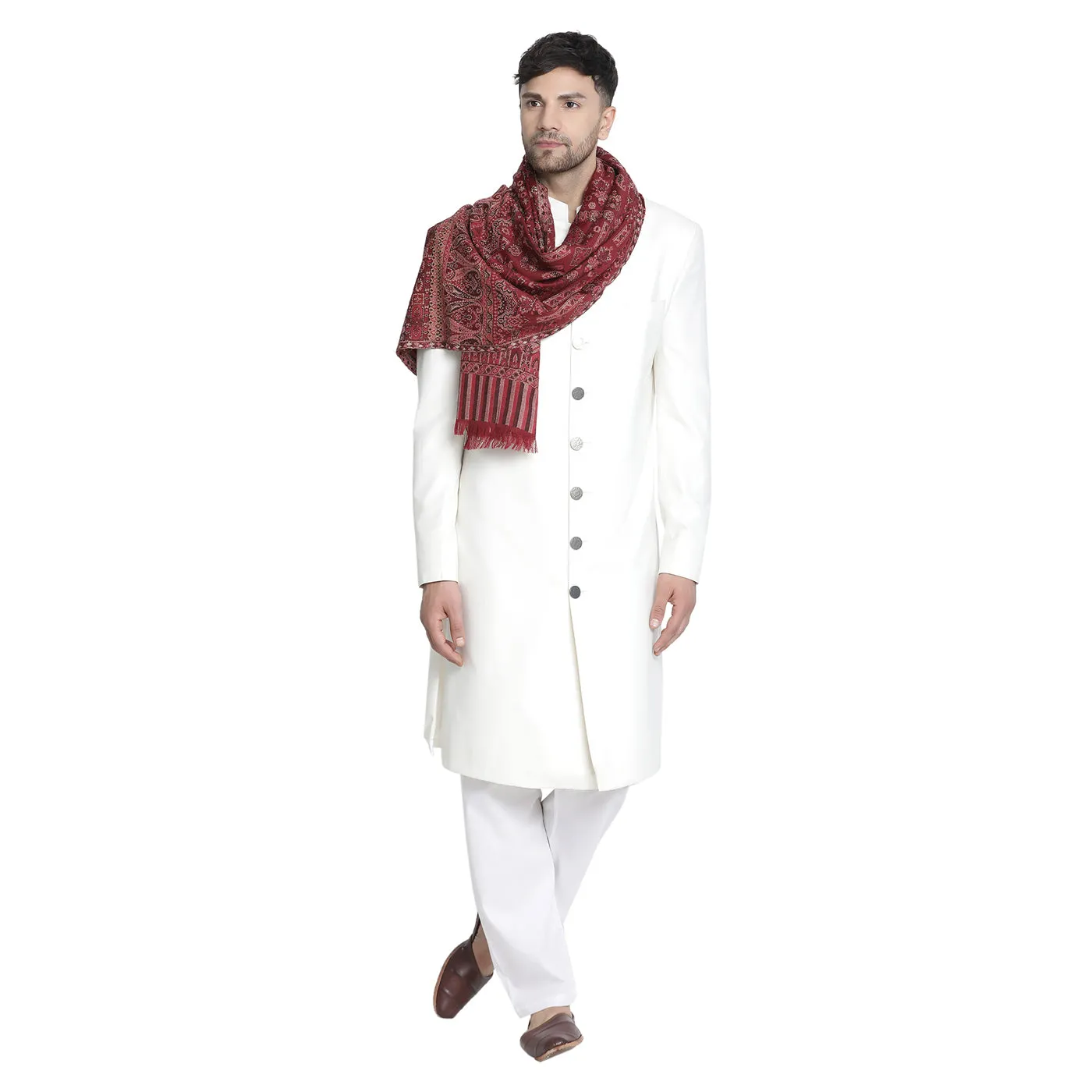 Hussain Dark Marron Wool Metallic Jacquard Muffler