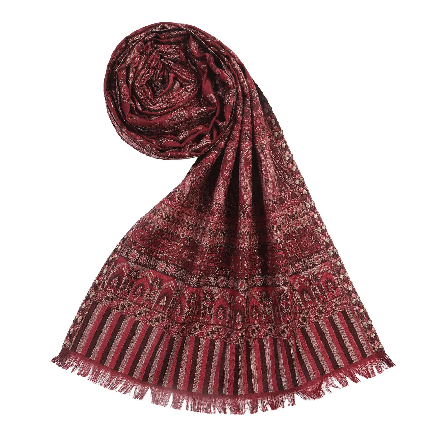 Hussain Dark Marron Wool Metallic Jacquard Muffler