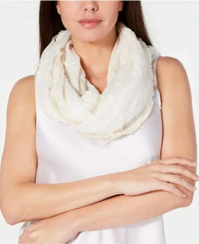 INC International Concepts Embroidered Spring Loop Infinity Scarf Ivory