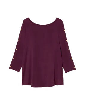 Ione 3/4 Sleeve Button Sleeve Tee | Purple