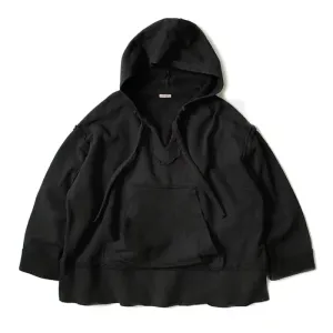 Japanese Style Warm Plush Cotton Cut Hooded Pullover - Black