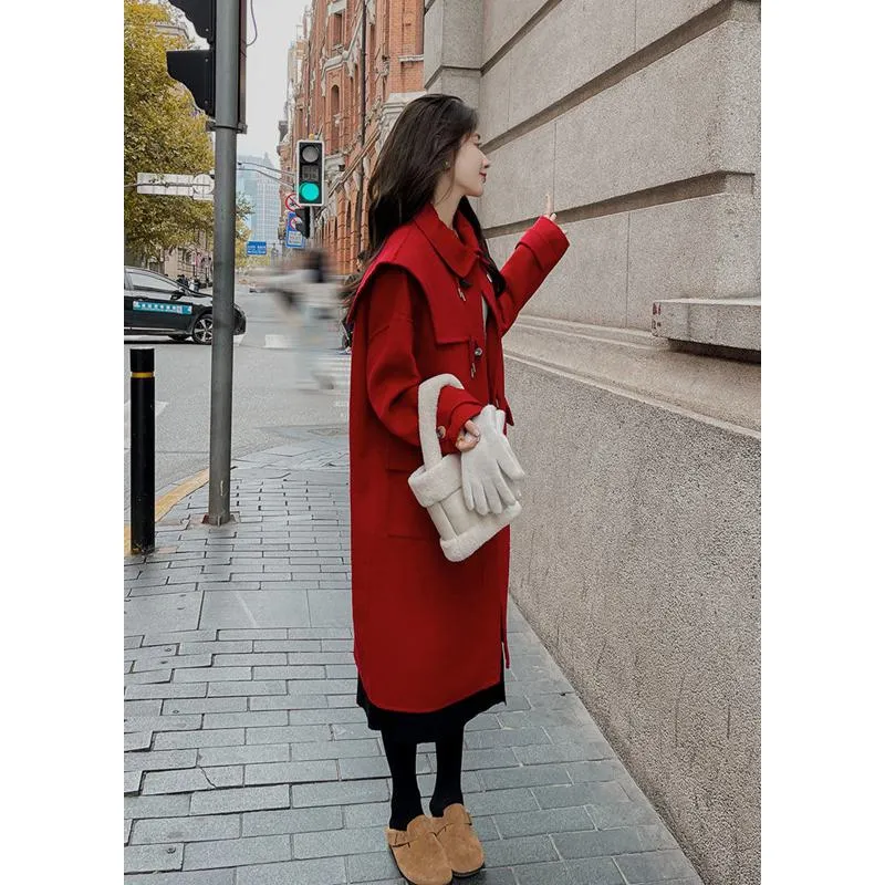 Knee-Length Horn Toggle Preppy Style Wool Duffle Coat