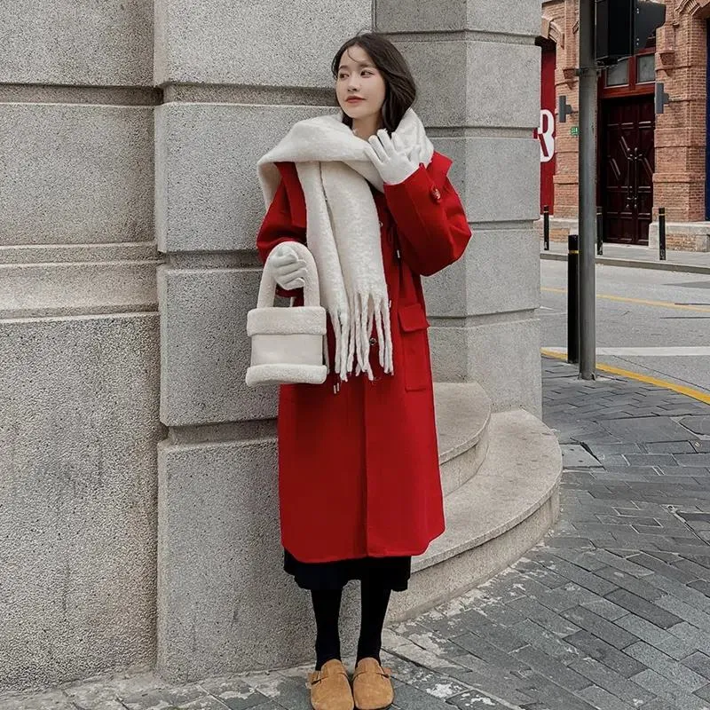 Knee-Length Horn Toggle Preppy Style Wool Duffle Coat