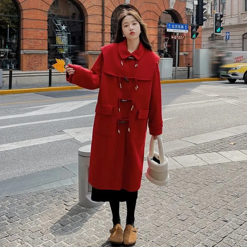 Knee-Length Horn Toggle Preppy Style Wool Duffle Coat