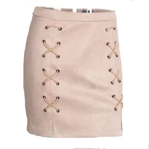 Lace Up Leather Suede Pencil Skirt