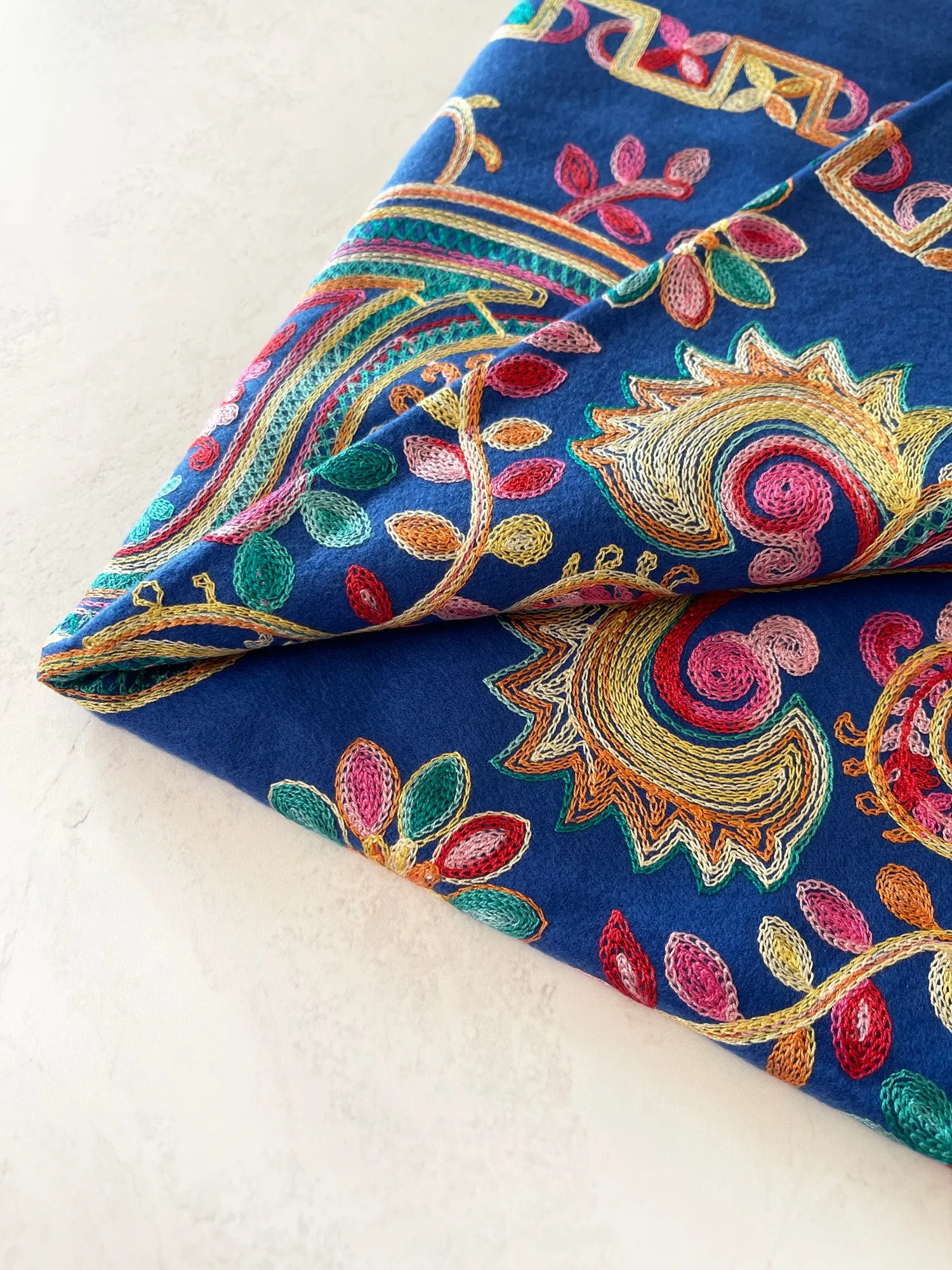 LARGE BLUE COLOURFUL PAISLEY CASHMERE COTTON BLEND WINTER SHAWL BLANKET SCARF